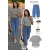 imageEVALESS Barrel Jeans for Women Trendy High Waisted Wide Leg Baggy Ankle Denim PantsBlue