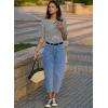 imageEVALESS Barrel Jeans for Women Trendy High Waisted Wide Leg Baggy Ankle Denim PantsLigh Blue