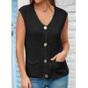 imageEVALESS Casual Cropped Crochet Cardigan Sweaters for Women Trendy Summer V Neck Sleeveless Sweater Vest Button Up CardigansBlack