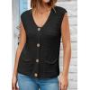 imageEVALESS Casual Cropped Crochet Cardigan Sweaters for Women Trendy Summer V Neck Sleeveless Sweater Vest Button Up CardigansBlack