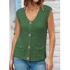 imageEVALESS Casual Cropped Crochet Cardigan Sweaters for Women Trendy Summer V Neck Sleeveless Sweater Vest Button Up CardigansGreen