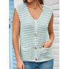 imageEVALESS Casual Cropped Crochet Cardigan Sweaters for Women Trendy Summer V Neck Sleeveless Sweater Vest Button Up CardigansGreen Stripe