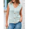 imageEVALESS Casual Cropped Crochet Cardigan Sweaters for Women Trendy Summer V Neck Sleeveless Sweater Vest Button Up CardigansGreen Stripe