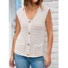 imageEVALESS Casual Cropped Crochet Cardigan Sweaters for Women Trendy Summer V Neck Sleeveless Sweater Vest Button Up CardigansKhaki Stripe