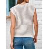 imageEVALESS Casual Cropped Crochet Cardigan Sweaters for Women Trendy Summer V Neck Sleeveless Sweater Vest Button Up CardigansKhaki Stripe