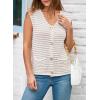 imageEVALESS Casual Cropped Crochet Cardigan Sweaters for Women Trendy Summer V Neck Sleeveless Sweater Vest Button Up CardigansKhaki Stripe