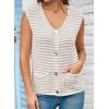 imageEVALESS Casual Cropped Crochet Cardigan Sweaters for Women Trendy Summer V Neck Sleeveless Sweater Vest Button Up CardigansKhaki Stripe