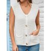 imageEVALESS Casual Cropped Crochet Cardigan Sweaters for Women Trendy Summer V Neck Sleeveless Sweater Vest Button Up CardigansWhite