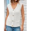 imageEVALESS Casual Cropped Crochet Cardigan Sweaters for Women Trendy Summer V Neck Sleeveless Sweater Vest Button Up CardigansWhite