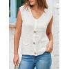 imageEVALESS Casual Cropped Crochet Cardigan Sweaters for Women Trendy Summer V Neck Sleeveless Sweater Vest Button Up CardigansWhite