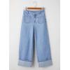 imageEVALESS Womens Jeans High Waisted Stretchy Cuffed Wide Leg Denim Pants with PocketsBeau Blue