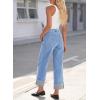 imageEVALESS Womens Jeans High Waisted Stretchy Cuffed Wide Leg Denim Pants with PocketsBeau Blue