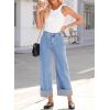 imageEVALESS Womens Jeans High Waisted Stretchy Cuffed Wide Leg Denim Pants with PocketsBeau Blue