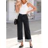 imageEVALESS Womens Jeans High Waisted Stretchy Cuffed Wide Leg Denim Pants with PocketsBlack