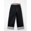 imageEVALESS Womens Jeans High Waisted Stretchy Cuffed Wide Leg Denim Pants with PocketsBlack