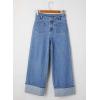 imageEVALESS Womens Jeans High Waisted Stretchy Cuffed Wide Leg Denim Pants with PocketsIvy