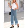 imageEVALESS Womens Jeans High Waisted Stretchy Cuffed Wide Leg Denim Pants with PocketsNavy Blue