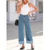 imageEVALESS Womens Jeans High Waisted Stretchy Cuffed Wide Leg Denim Pants with PocketsNavy Blue