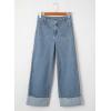 imageEVALESS Womens Jeans High Waisted Stretchy Cuffed Wide Leg Denim Pants with PocketsNavy Blue