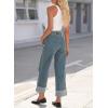 imageEVALESS Womens Jeans High Waisted Stretchy Cuffed Wide Leg Denim Pants with PocketsNavy Blue