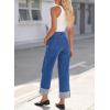 imageEVALESS Womens Jeans High Waisted Stretchy Cuffed Wide Leg Denim Pants with PocketsSail Blue