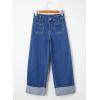 imageEVALESS Womens Jeans High Waisted Stretchy Cuffed Wide Leg Denim Pants with PocketsSail Blue