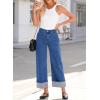 imageEVALESS Womens Jeans High Waisted Stretchy Cuffed Wide Leg Denim Pants with PocketsSail Blue