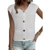 imageEVALESS Casual Cropped Crochet Cardigan Sweaters for Women Trendy Summer V Neck Sleeveless Sweater Vest Button Up CardigansKhaki Stripe