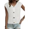 imageEVALESS Casual Cropped Crochet Cardigan Sweaters for Women Trendy Summer V Neck Sleeveless Sweater Vest Button Up CardigansWhite