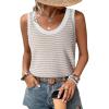 imageEVALESS Womens Tank Tops Summer Sleeveless Crewneck Ribbed Knit Striped Loose Fitted Blouses Basic Tees Cami ShirtsKhaki Stripe