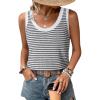 imageEVALESS Womens Tank Tops Summer Sleeveless Crewneck Ribbed Knit Striped Loose Fitted Blouses Basic Tees Cami ShirtsWhite Stripe
