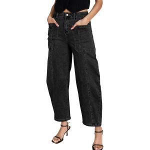 imageEVALESS Barrel Jeans for Women Trendy High Waisted Wide Leg Baggy Ankle Denim PantsBlack
