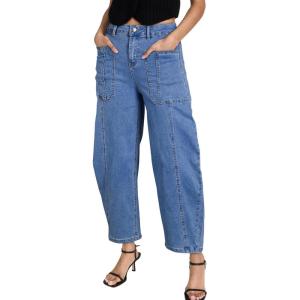 imageEVALESS Barrel Jeans for Women Trendy High Waisted Wide Leg Baggy Ankle Denim PantsBlue