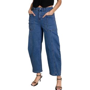imageEVALESS Barrel Jeans for Women Trendy High Waisted Wide Leg Baggy Ankle Denim PantsDark Blue