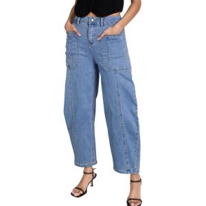 imageEVALESS Barrel Jeans for Women Trendy High Waisted Wide Leg Baggy Ankle Denim PantsLigh Blue