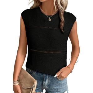 imageEVALESS Sexy Crochet Tank Top for Women Sweater Tank Tops 2025 Trendy Crewneck Sleeveless Summer Tops Hollow Out Knit ShirtsBlack