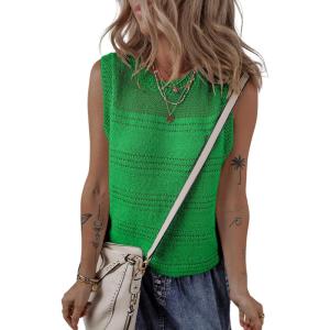 imageEVALESS Sweater Vest Women Cute Spring Summer Crewneck Knit Sleeveless Crochet TopsDark Green