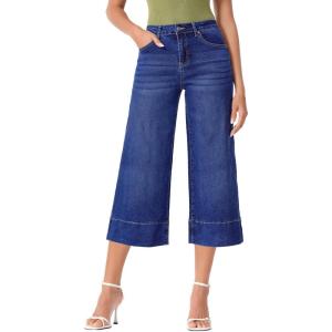 imageEVALESS Wide Leg Jeans for Women High Waisted Capri Pants Trendy Stretchy Straight Baggy Denim PantsNavy Blue
