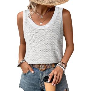 imageEVALESS Womens Tank Tops Summer Sleeveless Crewneck Ribbed Knit Striped Loose Fitted Blouses Basic Tees Cami ShirtsApricot Stripe