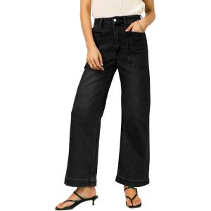 imageEVALESS Womens Wide Leg Jeans High Waisted Stretchy Loose Denim PantsBlack