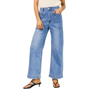 imageEVALESS Womens Wide Leg Jeans High Waisted Stretchy Loose Denim PantsLight Blue