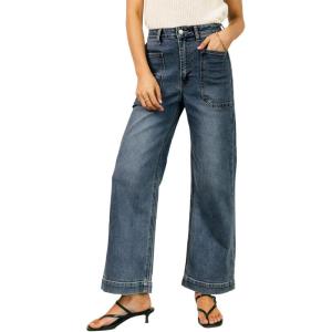 imageEVALESS Womens Wide Leg Jeans High Waisted Stretchy Loose Denim PantsReal Teal