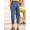 imageEVALESS Womens Baggy Jeans High Waisted Stretchy Boyfriend Barrel Denim Ankle PantsDark Blue