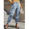 imageEVALESS Womens Baggy Jeans High Waisted Stretchy Boyfriend Barrel Denim Ankle PantsSky Blue