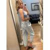 imageEVALESS Womens Baggy Jeans High Waisted Stretchy Boyfriend Barrel Denim Ankle PantsSky Blue