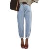 imageEVALESS Womens Baggy Jeans High Waisted Stretchy Boyfriend Barrel Denim Ankle PantsSky Blue