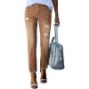 imageEVALESS Womens Jeans Mid Waisted Stretchy Ripped Distressed Tummy Control Straight Ankle Jean for Women Trendy 2025Camel