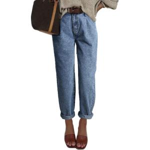 imageEVALESS Womens Baggy Jeans High Waisted Stretchy Boyfriend Barrel Denim Ankle PantsBlue