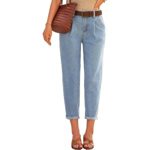 imageEVALESS Womens Baggy Jeans High Waisted Stretchy Boyfriend Barrel Denim Ankle PantsMyosotis