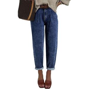 imageEVALESS Womens Baggy Jeans High Waisted Stretchy Boyfriend Barrel Denim Ankle PantsSail Blue